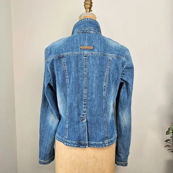 DKNY Jeans Y2K Industrial Chic Tailored Denim Blazer Jacket - Large - Picture 4 of 16